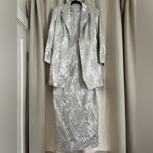 Vintage Scott McClintock Silver Floral High-neck Dress & Blazer Set